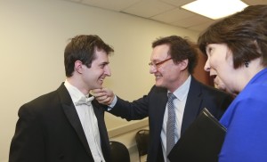 After his final-found Rachmaninoff performance, Kenny was congratulated by two of his teachers, Park University's Stanislav Ioudenitch and the University of Houston's Nancy Weems / Photo by Carolyn Cruz